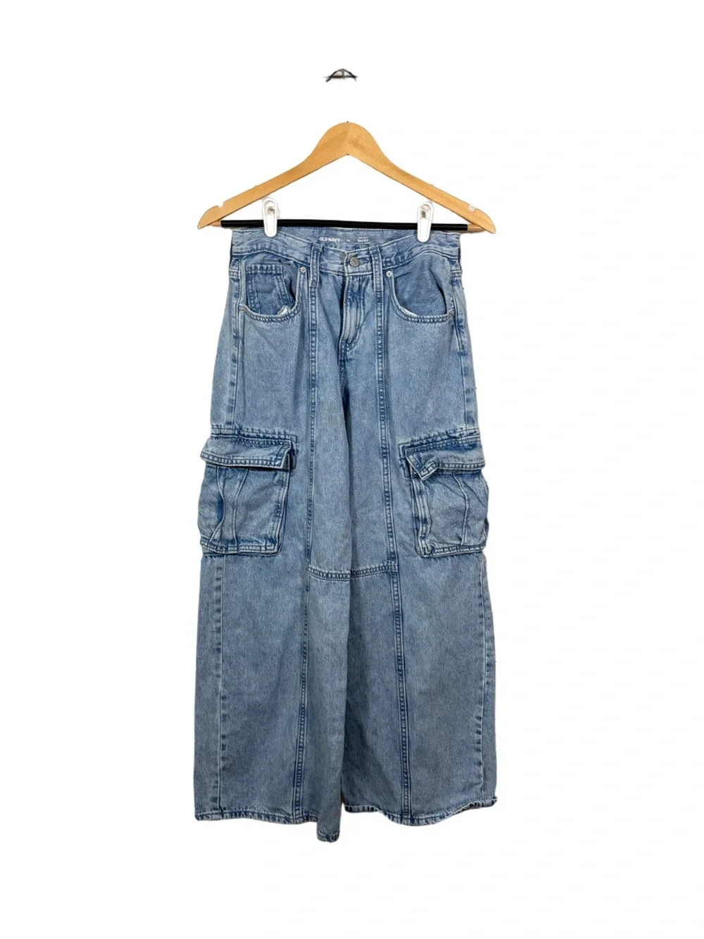 Old Navy Girls 14 High Rise Baggy Cargo Jeans Light Wash Wide Leg Y2K